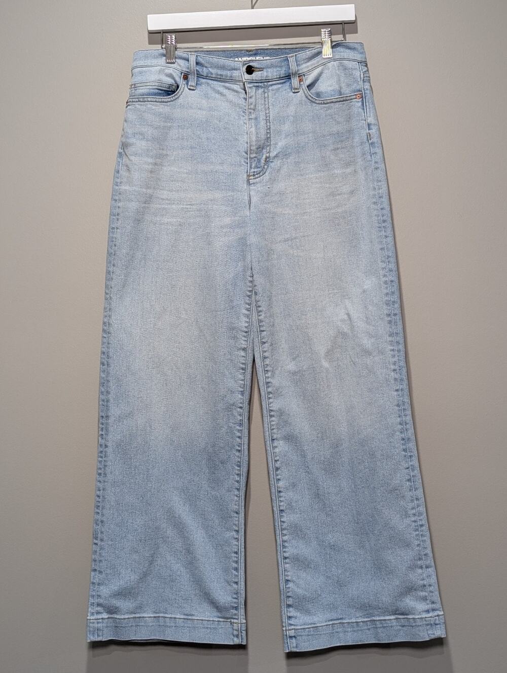 Wide Leg High Rise Light Wash Denim Boho Hippie Structured Size 12 Lands End
